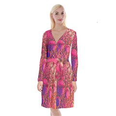 Colorful Bubbles Abstract Art Long Sleeve Velvet Front Wrap Dress