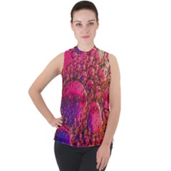 Colorful Bubbles Abstract Art Mock Neck Chiffon Sleeveless Top