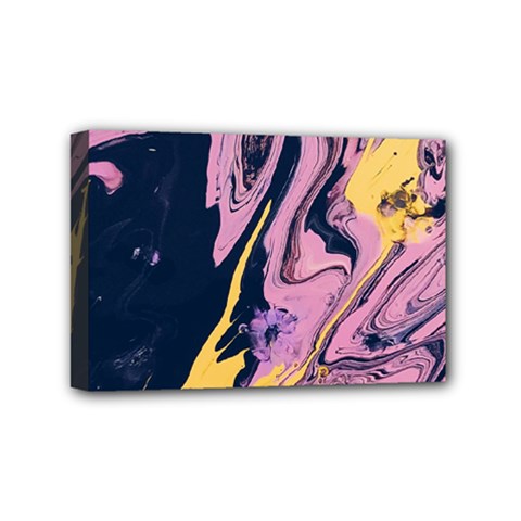 Pink Black And Yellow Abstract Painting Mini Canvas 6  X 4  (stretched) by Jancukart