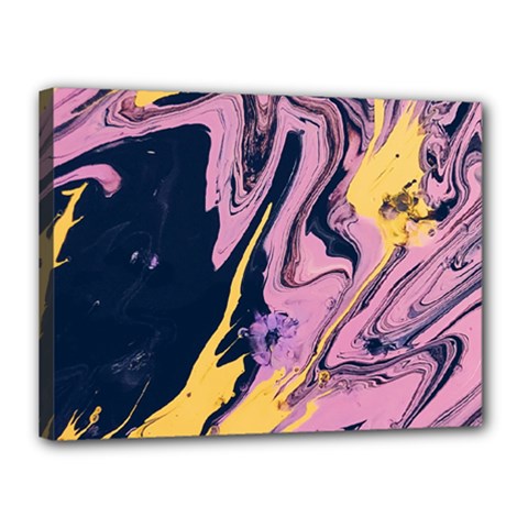 Pink Black And Yellow Abstract Painting Canvas 16  X 12  (stretched)