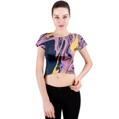 Pink Black And Yellow Abstract Painting Crew Neck Crop Top