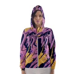 Pink Black And Yellow Abstract Painting Women s Hooded Windbreaker by Jancukart