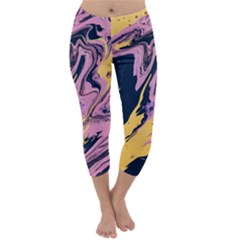 Pink Black And Yellow Abstract Painting Capri Winter Leggings 