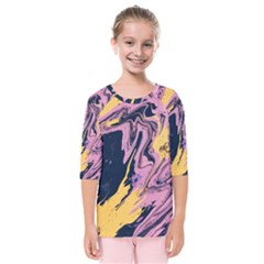 Pink Black And Yellow Abstract Painting Kids  Quarter Sleeve Raglan Tee