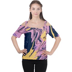 Pink Black And Yellow Abstract Painting Cutout Shoulder Tee