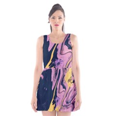 Pink Black And Yellow Abstract Painting Scoop Neck Skater Dress