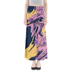 Pink Black And Yellow Abstract Painting Full Length Maxi Skirt by Jancukart