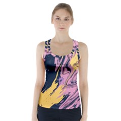 Pink Black And Yellow Abstract Painting Racer Back Sports Top