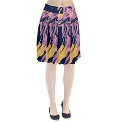 Pink Black And Yellow Abstract Painting Pleated Skirt by Jancukart