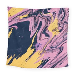 Pink Black And Yellow Abstract Painting Square Tapestry (large)