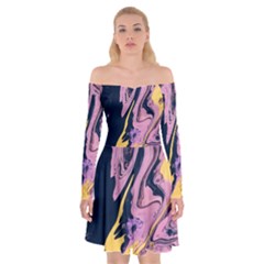 Pink Black And Yellow Abstract Painting Off Shoulder Skater Dress