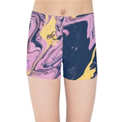 Pink Black And Yellow Abstract Painting Kids  Sports Shorts