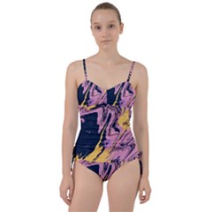 Pink Black And Yellow Abstract Painting Sweetheart Tankini Set by Jancukart