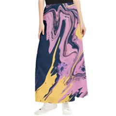 Pink Black And Yellow Abstract Painting Maxi Chiffon Skirt