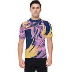 Pink Black And Yellow Abstract Painting Men s Short Sleeve Rash Guard by Jancukart