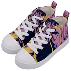 Pink Black And Yellow Abstract Painting Kids  Mid-top Canvas Sneakers by Jancukart