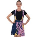 Pink Black And Yellow Abstract Painting Velvet Suspender Skater Skirt View1