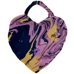 Pink Black And Yellow Abstract Painting Giant Heart Shaped Tote by Jancukart