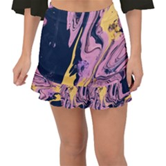 Pink Black And Yellow Abstract Painting Fishtail Mini Chiffon Skirt