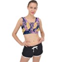 Pink Black And Yellow Abstract Painting V-Back Sports Bra View1