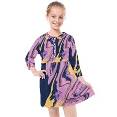 Pink Black And Yellow Abstract Painting Kids  Quarter Sleeve Shirt Dress by Jancukart