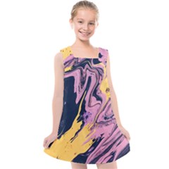 Pink Black And Yellow Abstract Painting Kids  Cross Back Dress