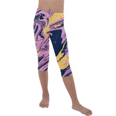 Pink Black And Yellow Abstract Painting Kids  Lightweight Velour Capri Leggings 