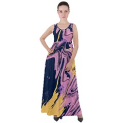 Pink Black And Yellow Abstract Painting Empire Waist Velour Maxi Dress