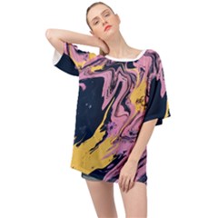 Pink Black And Yellow Abstract Painting Oversized Chiffon Top by Jancukart