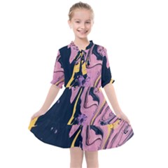 Pink Black And Yellow Abstract Painting Kids  All Frills Chiffon Dress by Jancukart