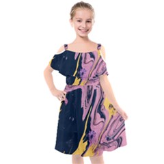 Pink Black And Yellow Abstract Painting Kids  Cut Out Shoulders Chiffon Dress by Jancukart