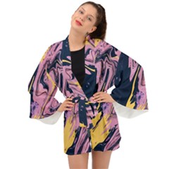 Pink Black And Yellow Abstract Painting Long Sleeve Kimono