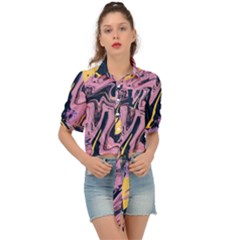 Pink Black And Yellow Abstract Painting Tie Front Shirt  by Jancukart