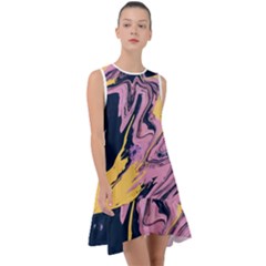 Pink Black And Yellow Abstract Painting Frill Swing Dress by Jancukart