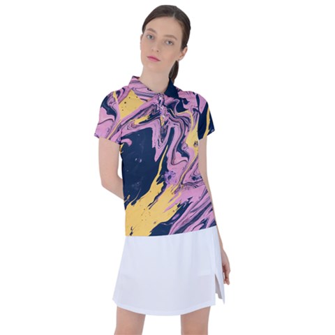 Pink Black And Yellow Abstract Painting Women s Polo Tee by Jancukart