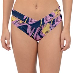 Pink Black And Yellow Abstract Painting Double Strap Halter Bikini Bottom by Jancukart