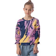 Pink Black And Yellow Abstract Painting Kids  Cuff Sleeve Top