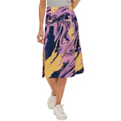 Pink Black And Yellow Abstract Painting Midi Panel Skirt by Jancukart