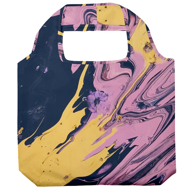 Pink Black And Yellow Abstract Painting Foldable Grocery Recycle Bag