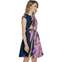 Pink Black And Yellow Abstract Painting Cap Sleeve High Waist Dress View3