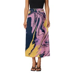 Pink Black And Yellow Abstract Painting Classic Midi Chiffon Skirt