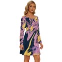 Pink Black And Yellow Abstract Painting Long Sleeve Wide Neck Velour Dress View3