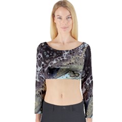 Black Marble Abstract Pattern Texture Long Sleeve Crop Top