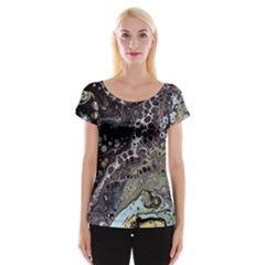 Black Marble Abstract Pattern Texture Cap Sleeve Top