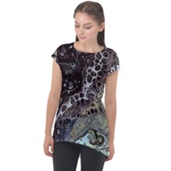 Black Marble Abstract Pattern Texture Cap Sleeve High Low Top