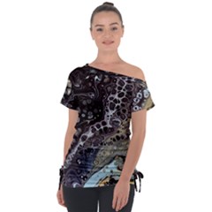 Black Marble Abstract Pattern Texture Off Shoulder Tie-up Tee