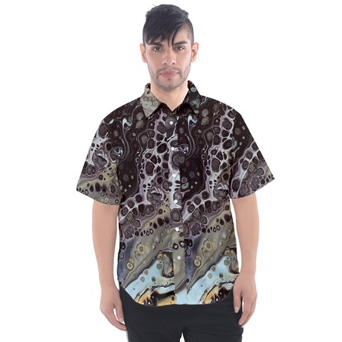 Black Marble Abstract Pattern Texture Men s Short Sleeve Shirt by Jancukart