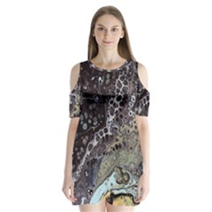 Black Marble Abstract Pattern Texture Shoulder Cutout Velvet One Piece