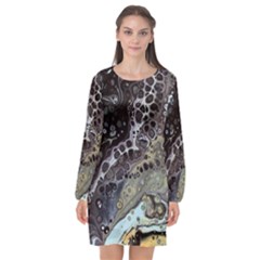 Black Marble Abstract Pattern Texture Long Sleeve Chiffon Shift Dress 