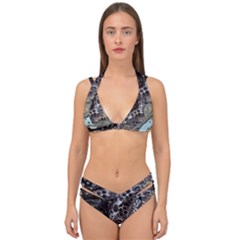 Black Marble Abstract Pattern Texture Double Strap Halter Bikini Set